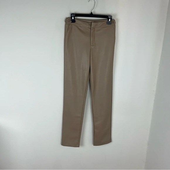 LBLC THE LABEL / REVOLVE FAUX LEATHER HIGH WAISTED TROUSERS SIZE S Tan - Picture 2 of 6